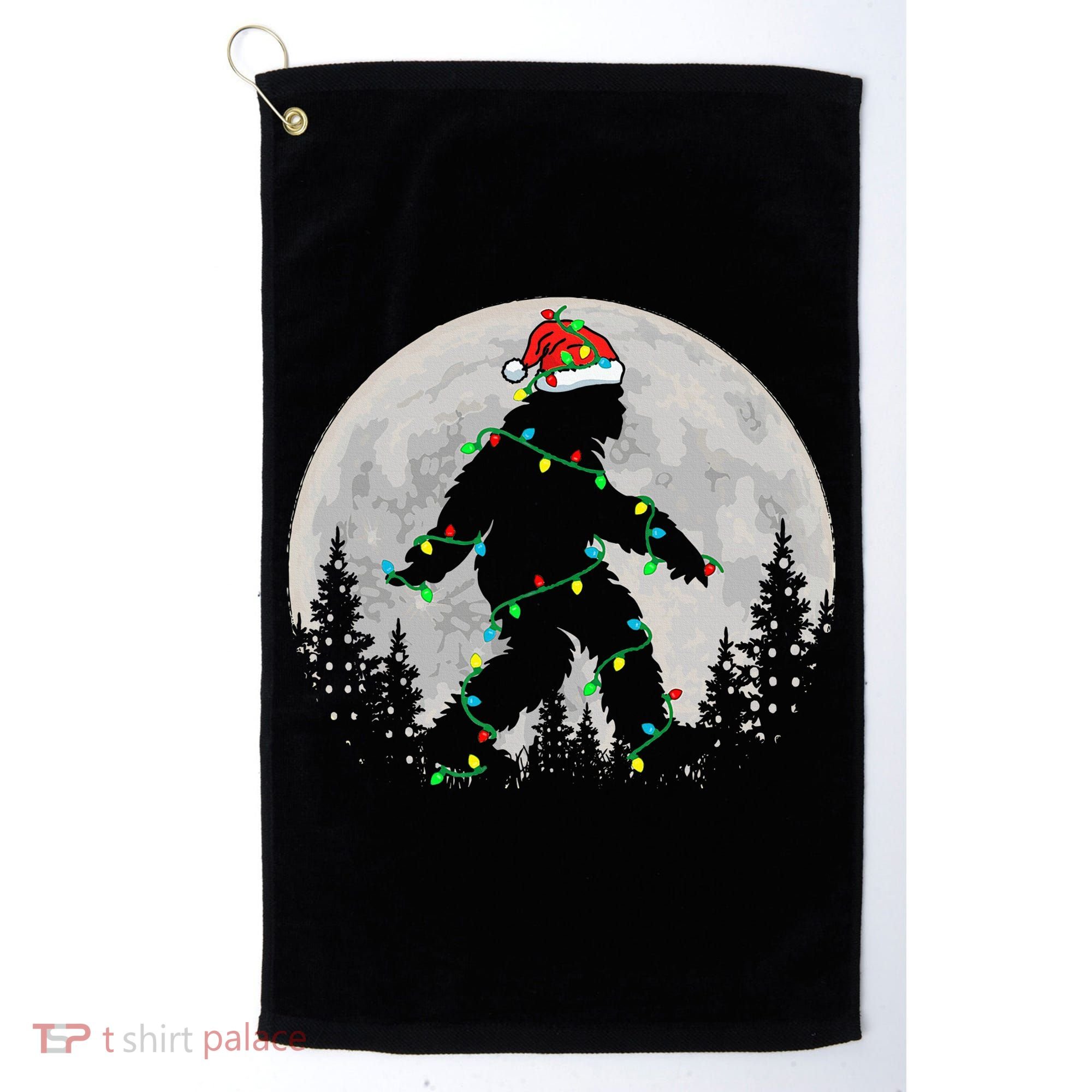 Bigfoot Santa Christmas Tree Lights Xmas Sasquatch Golf Towel