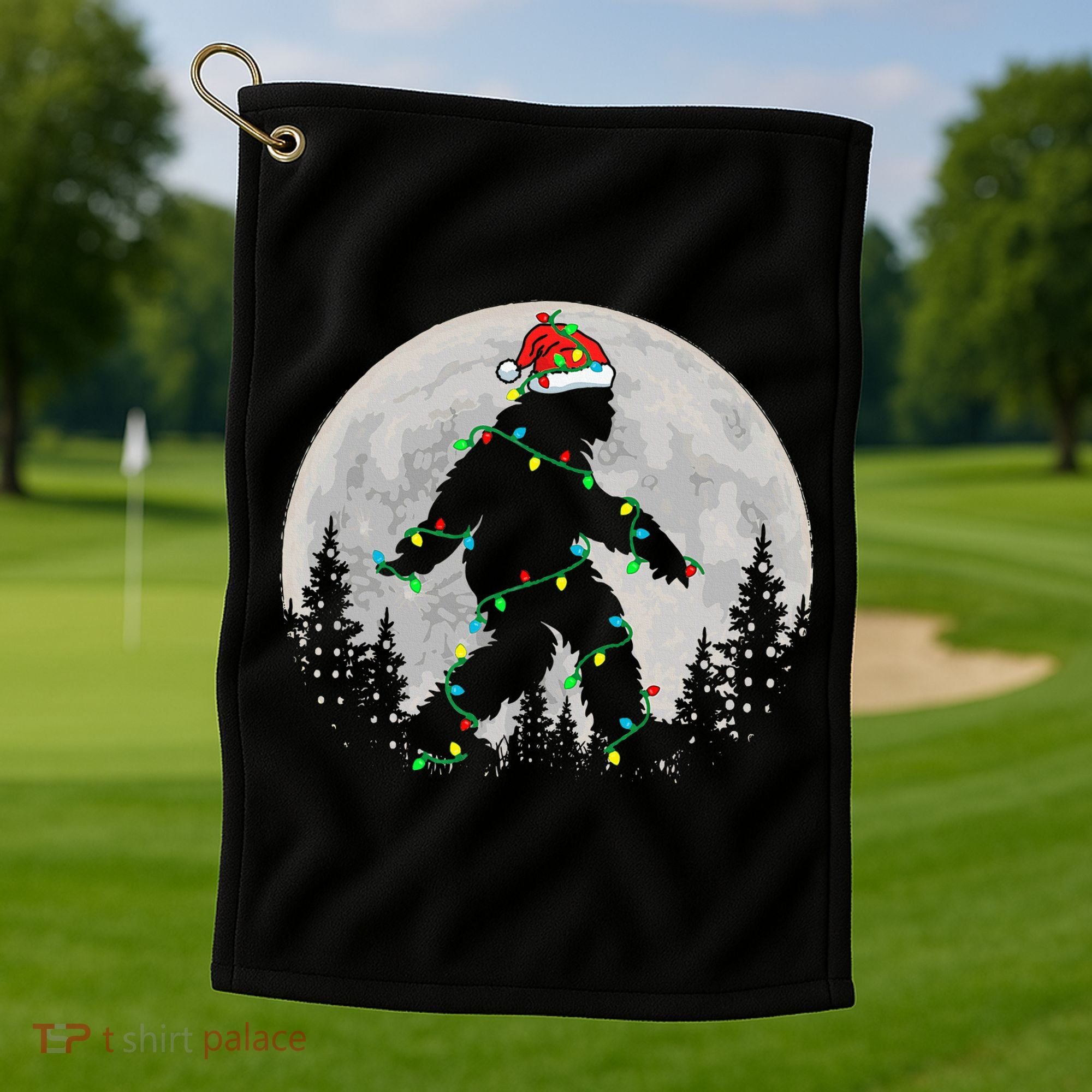 Bigfoot Santa Christmas Tree Lights Xmas Sasquatch Golf Towel