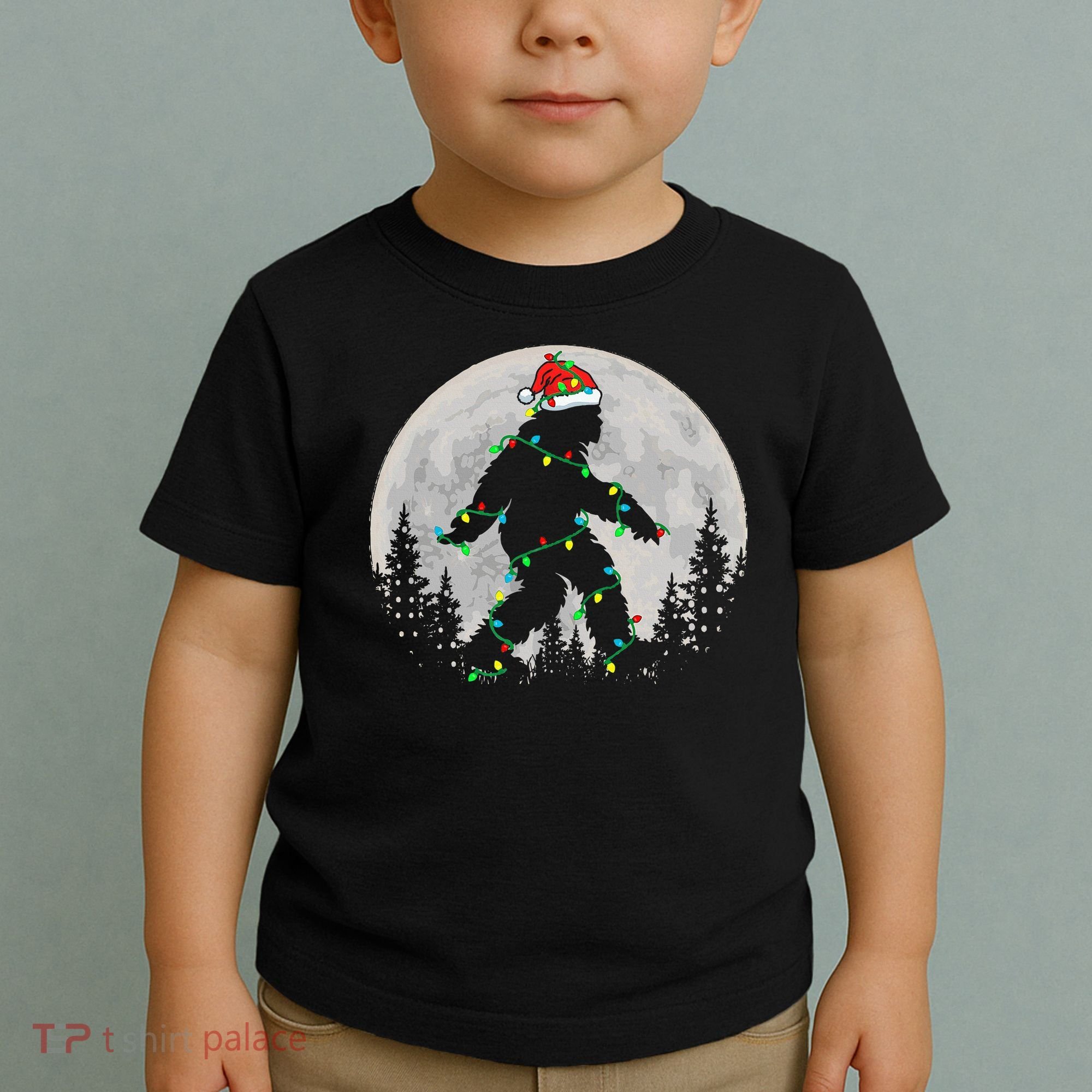 Bigfoot Santa Christmas Tree Lights Xmas Sasquatch Toddler T-Shirt