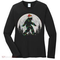 Bigfoot Santa Christmas Tree Lights Xmas Sasquatch Women's Long Sleeve Shirt thumb 0