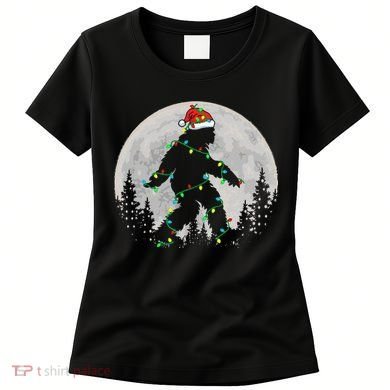 Bigfoot Santa Christmas Tree Lights Xmas Sasquatch Women's T-Shirt