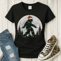 Bigfoot Santa Christmas Tree Lights Xmas Sasquatch Women's T-Shirt thumb 3