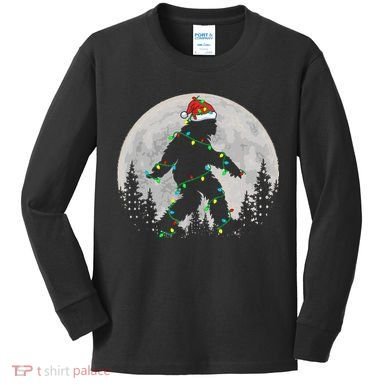 Bigfoot Santa Christmas Tree Lights Xmas Sasquatch Kids Long Sleeve Shirt