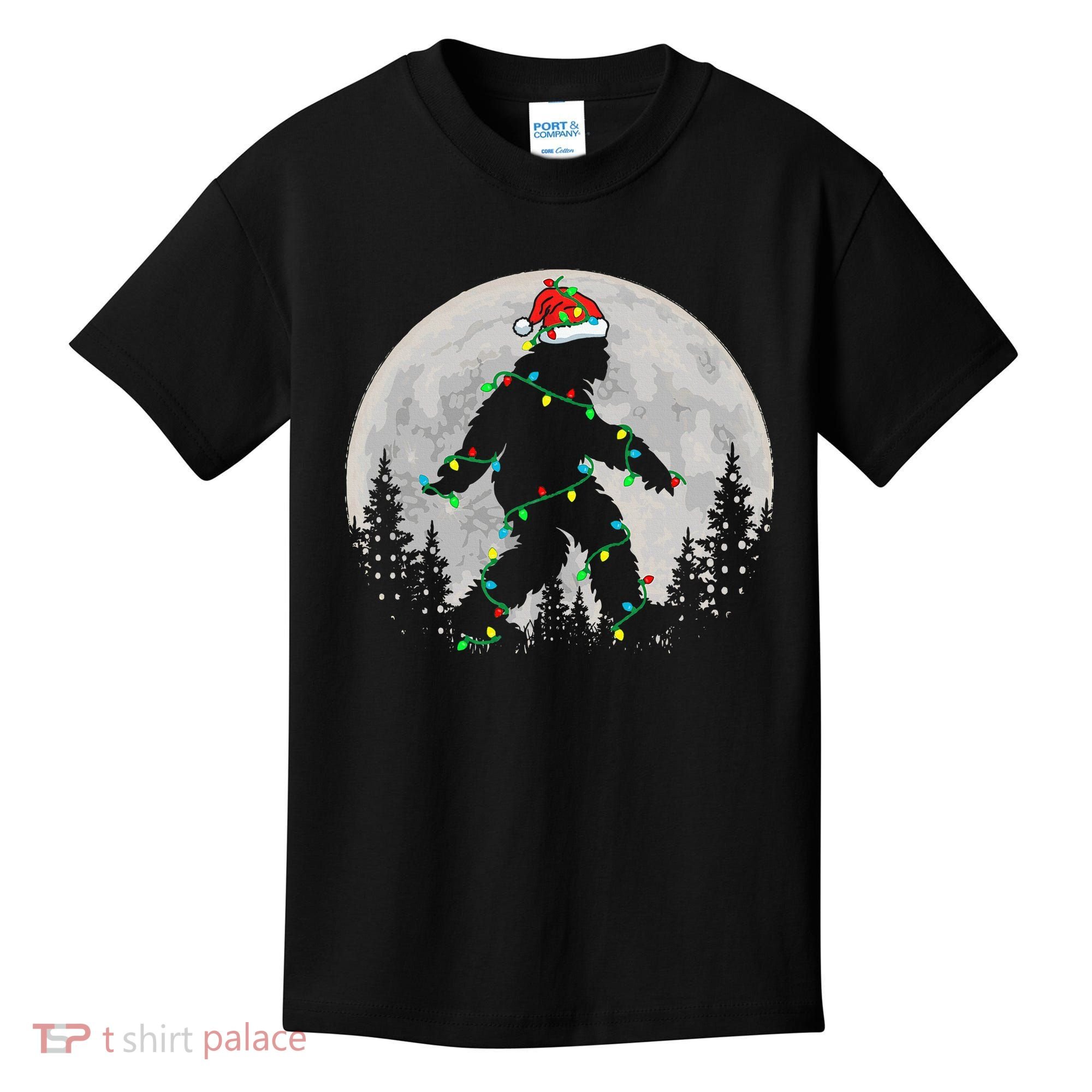 Bigfoot Santa Christmas Tree Lights Xmas Sasquatch Kids T-Shirt