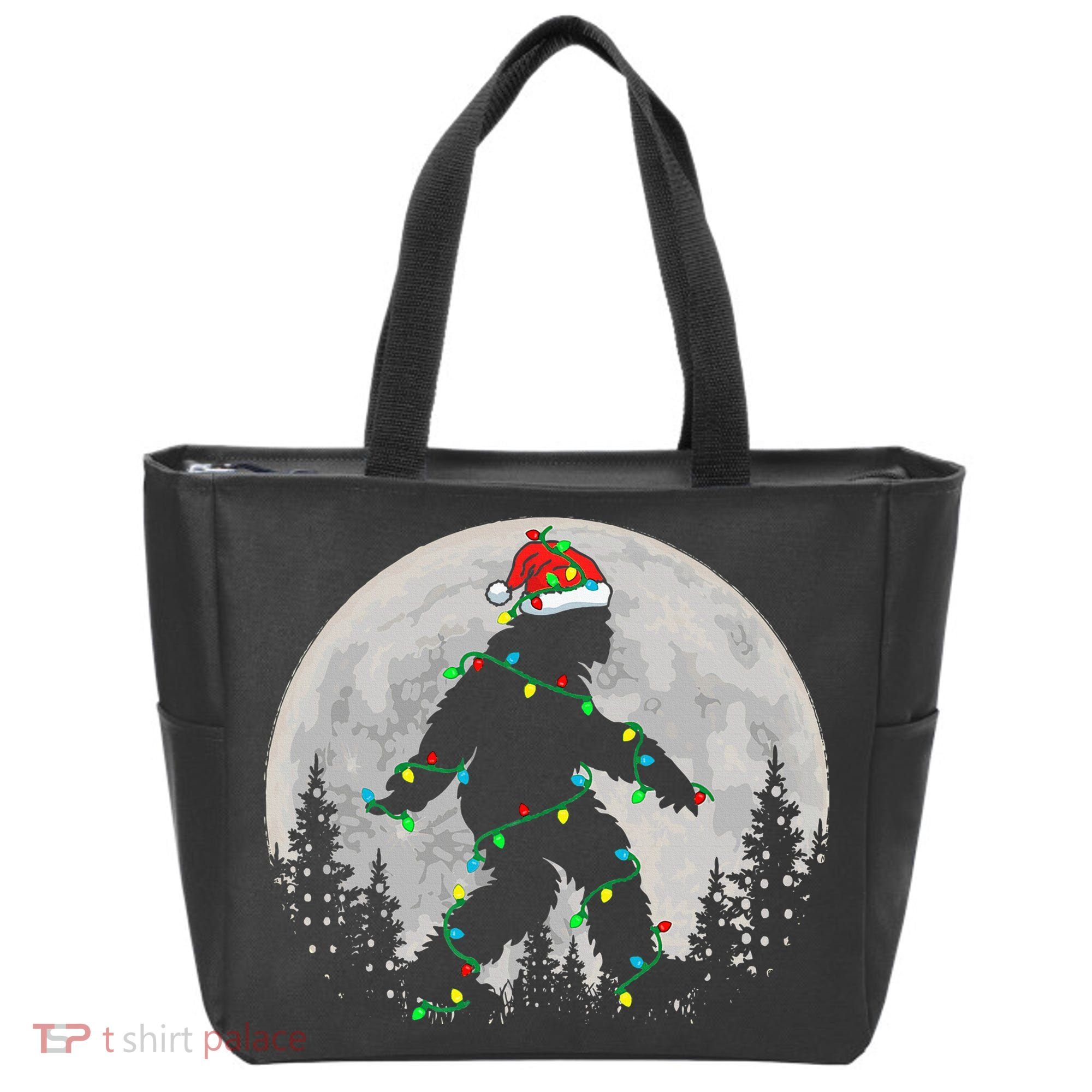 Bigfoot Santa Christmas Tree Lights Xmas Sasquatch Tote Bag