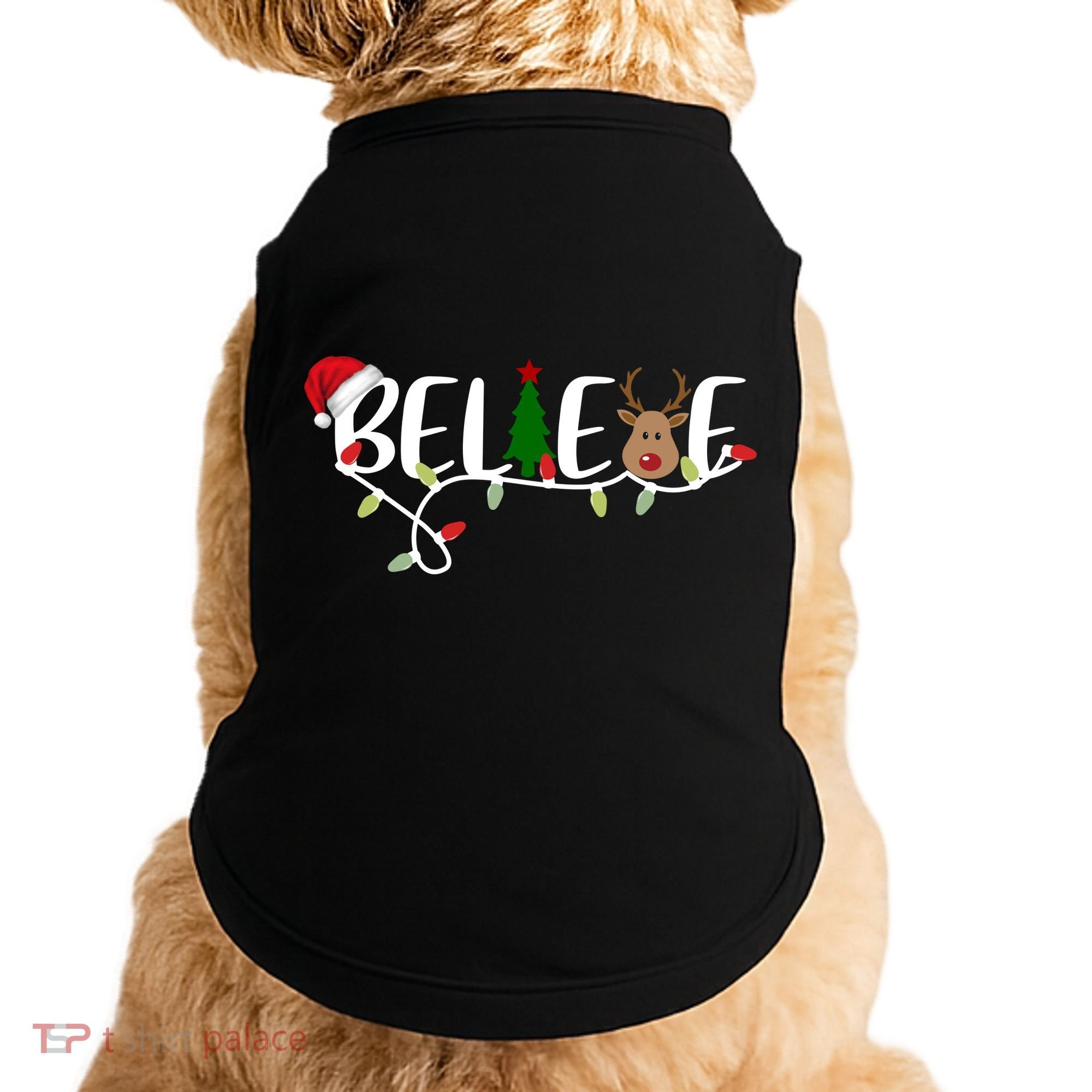 Believe Santa Claus Reindeer Christmas Festive Doggie Tank