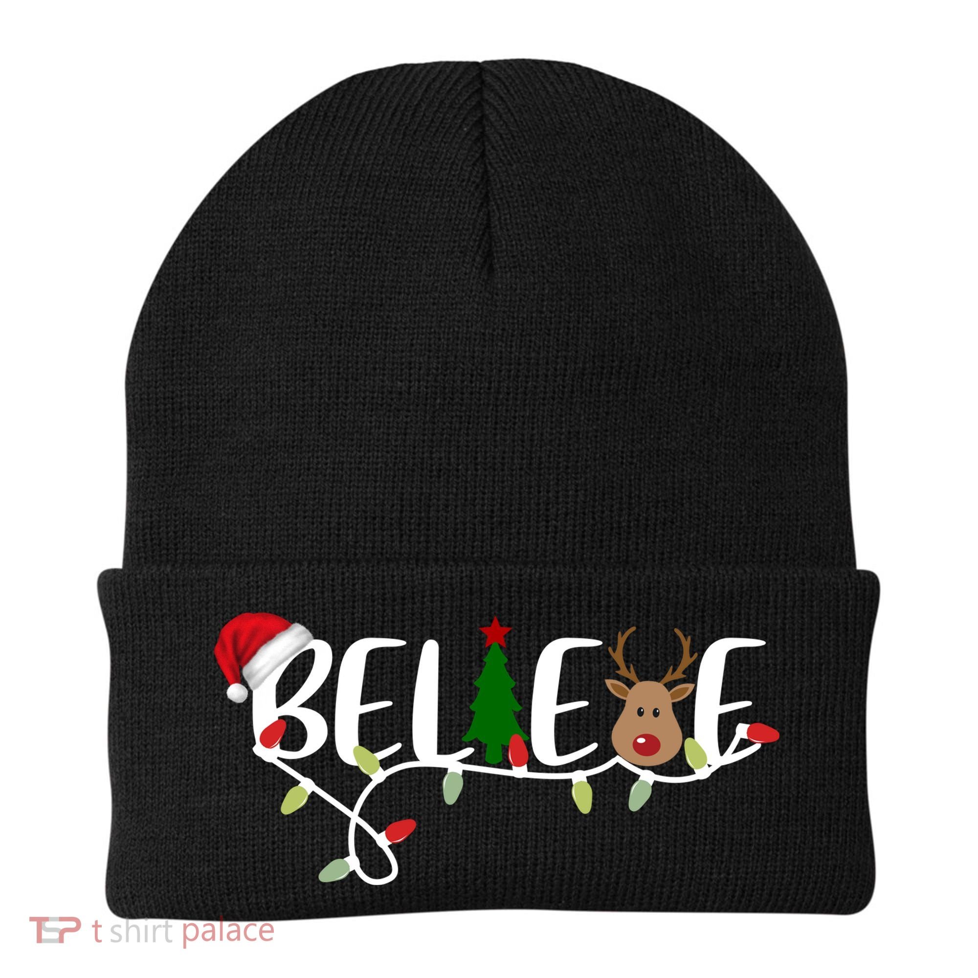 Believe Santa Claus Reindeer Christmas Festive Beanie