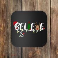 Believe Santa Claus Reindeer Christmas Festive Coaster thumb 0