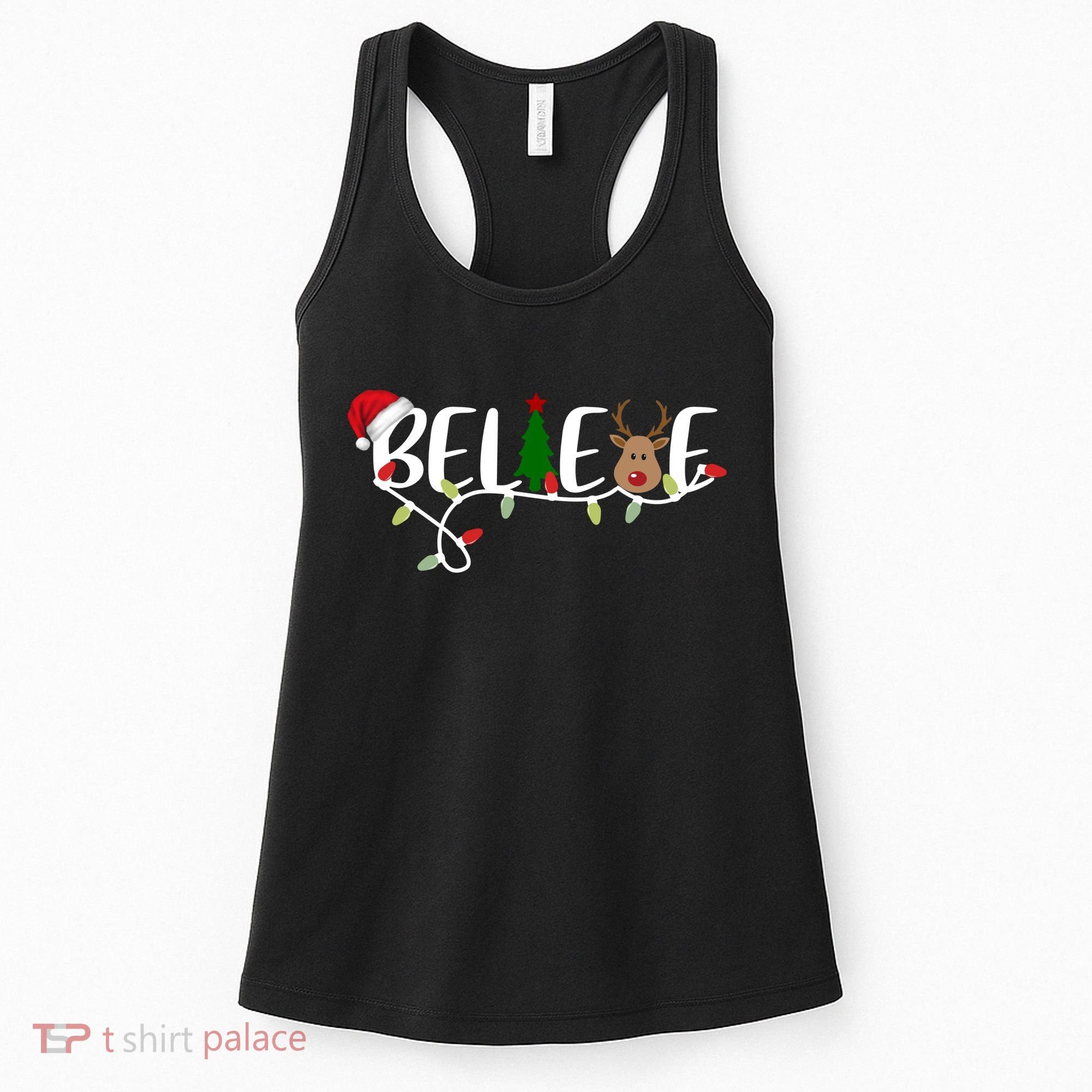Believe Santa Claus Reindeer Christmas Festive Women's Tank Top