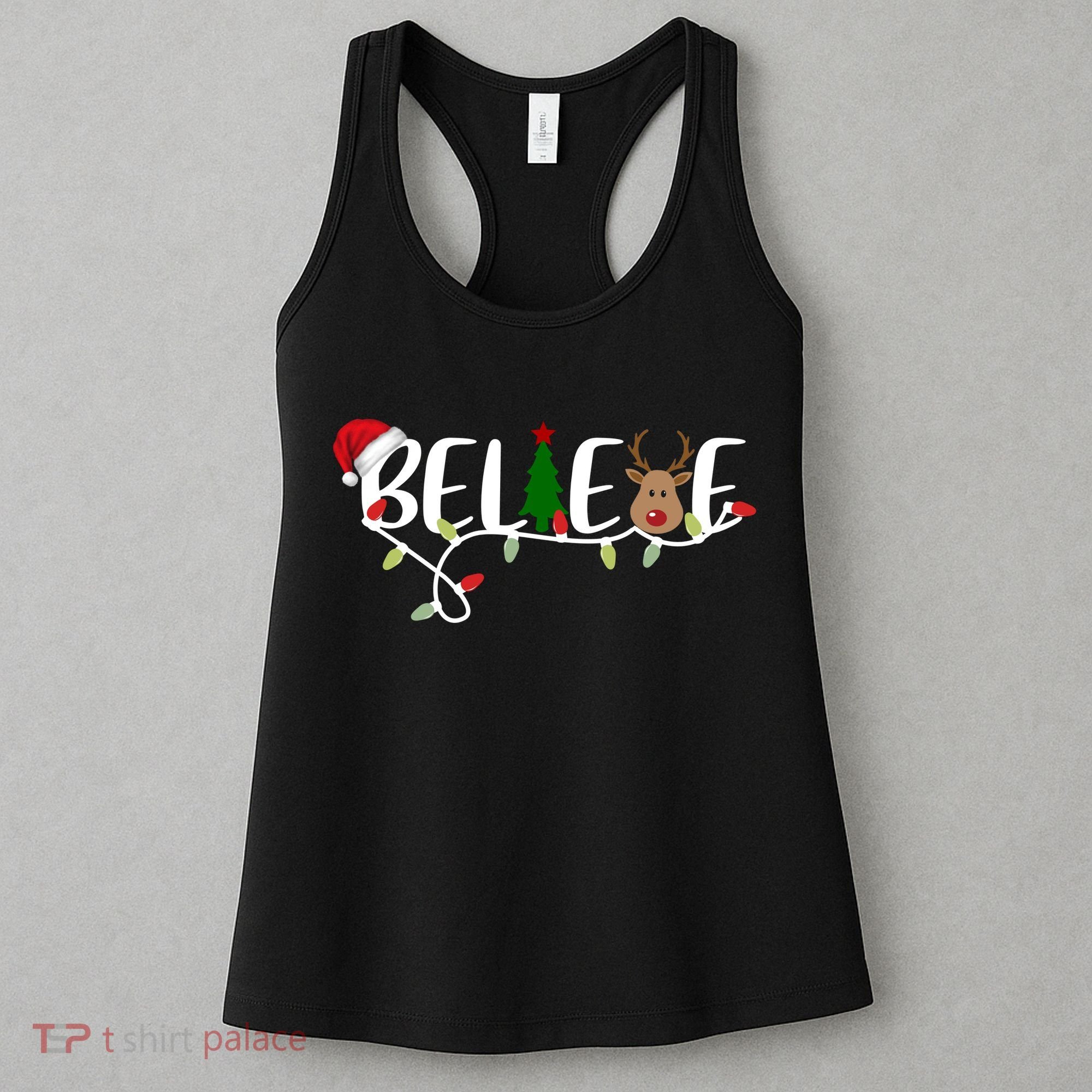 Believe Santa Claus Reindeer Christmas Festive Women's Tank Top