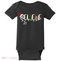 Believe Santa Claus Reindeer Christmas Festive Baby Bodysuit thumb 0