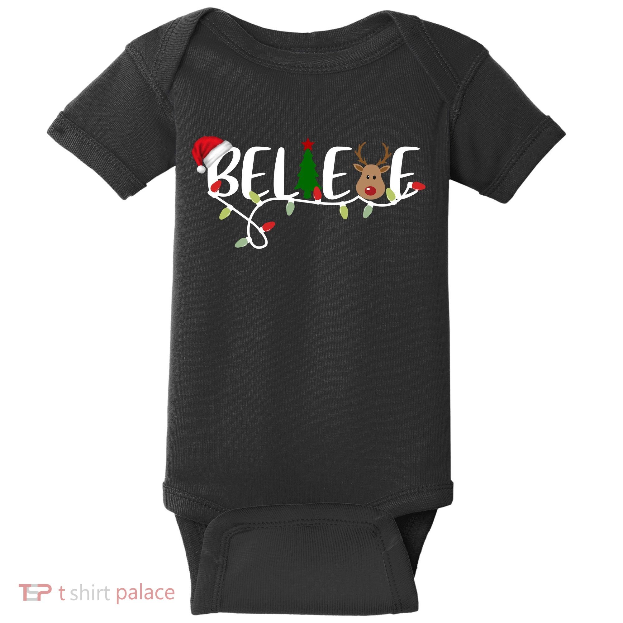 Believe Santa Claus Reindeer Christmas Festive Baby Bodysuit