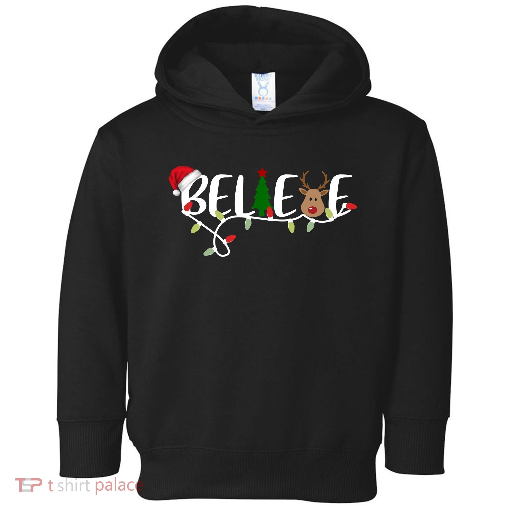 Believe Santa Claus Reindeer Christmas Festive Toddler Hoodie
