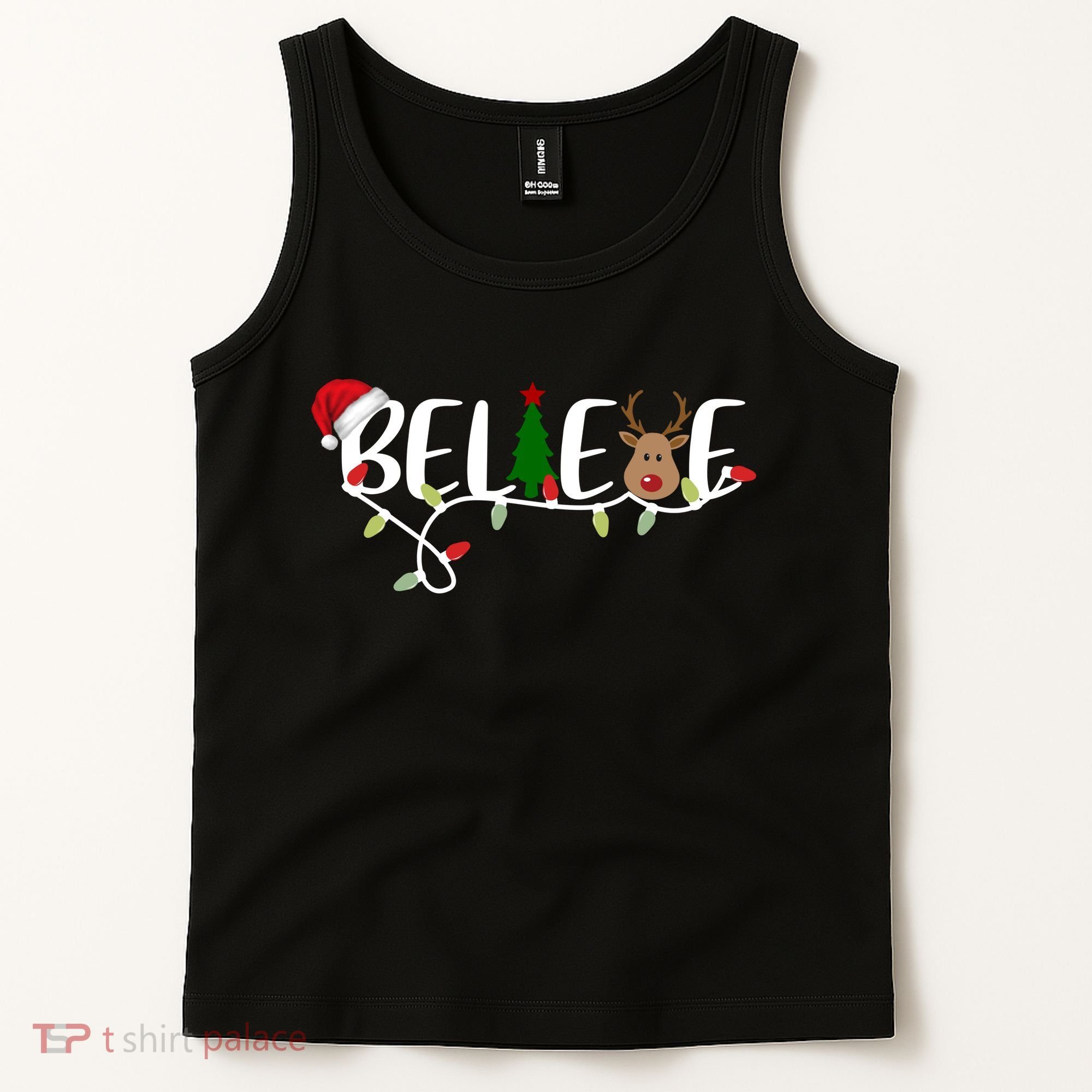 Believe Santa Claus Reindeer Christmas Festive Tank Top