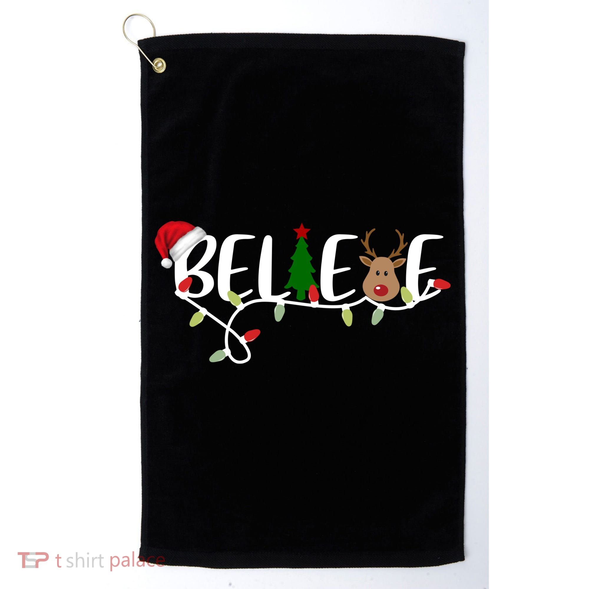 Believe Santa Claus Reindeer Christmas Festive Golf Towel