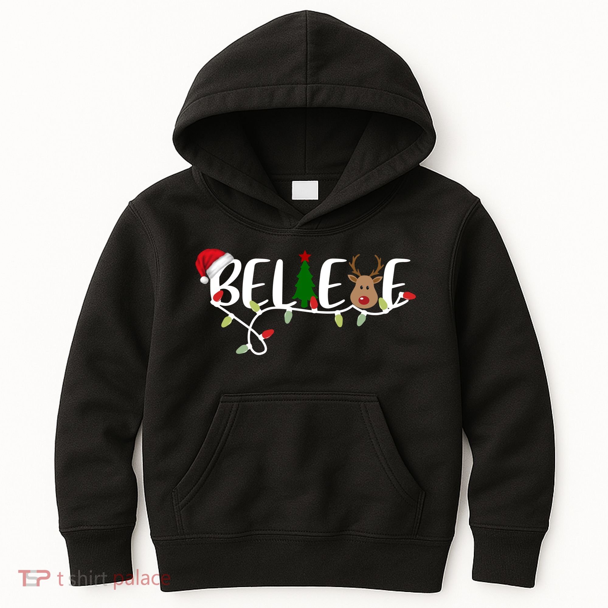 Believe Santa Claus Reindeer Christmas Festive Kids Hoodie