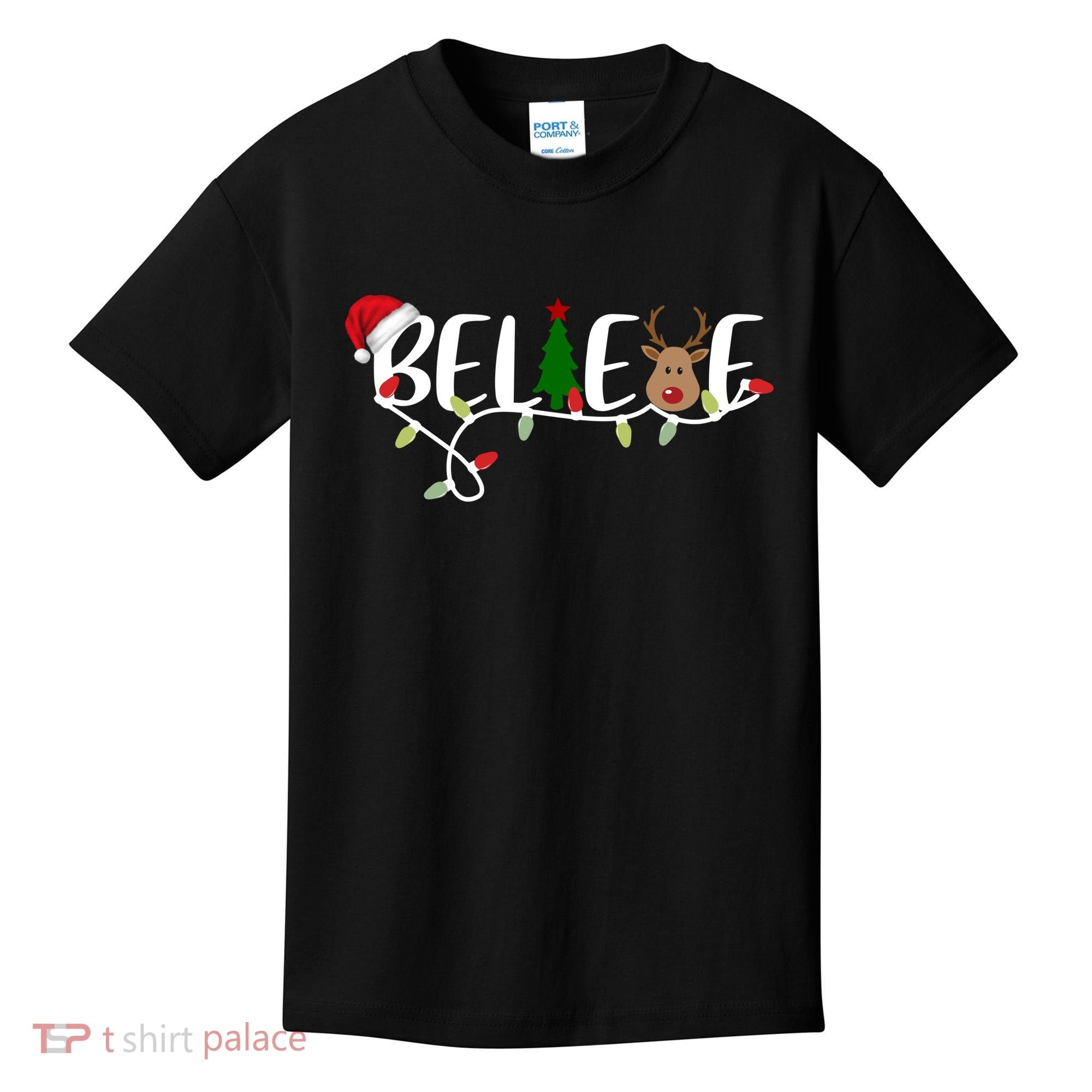Believe Santa Claus Reindeer Christmas Festive Kids T-Shirt