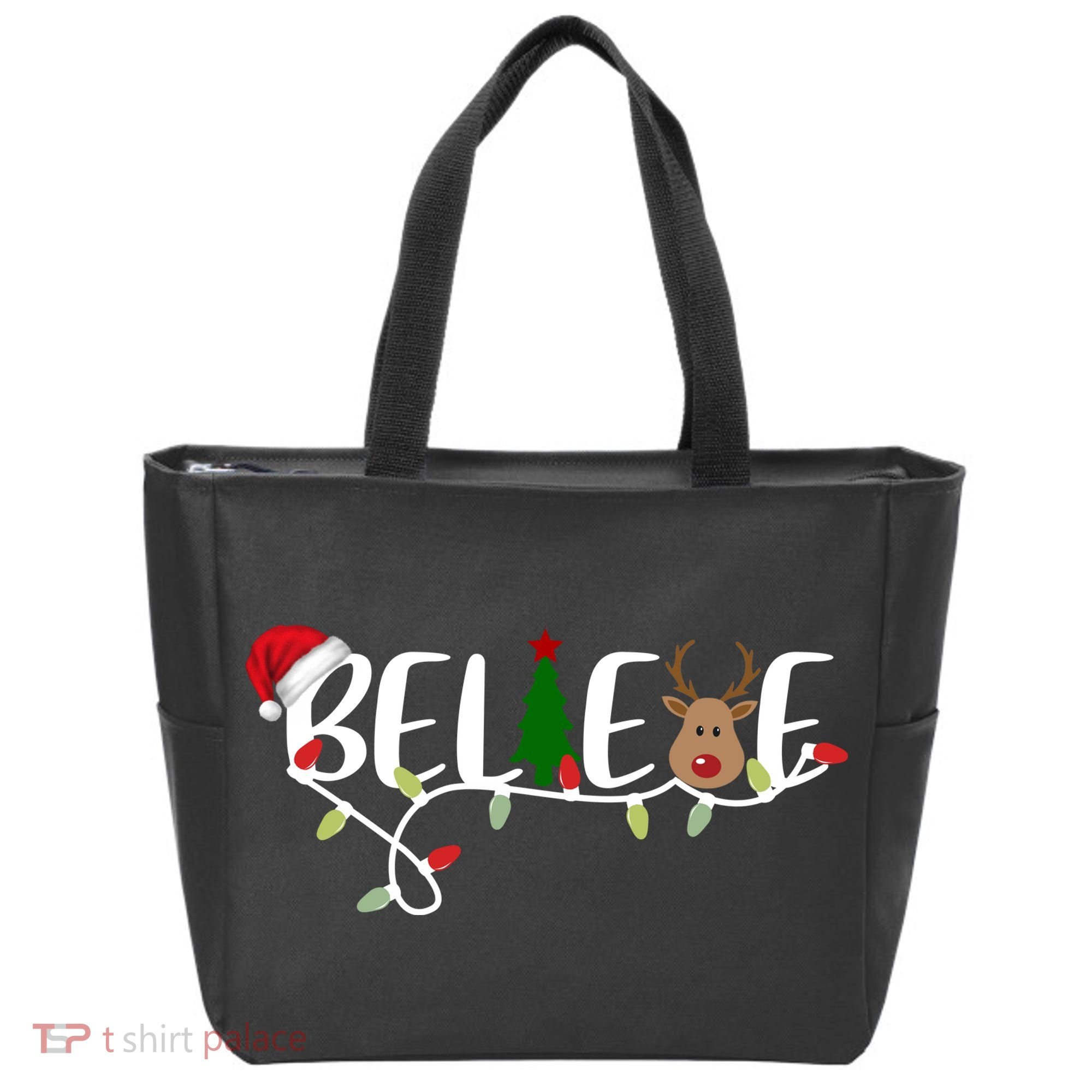 Believe Santa Claus Reindeer Christmas Festive Tote Bag