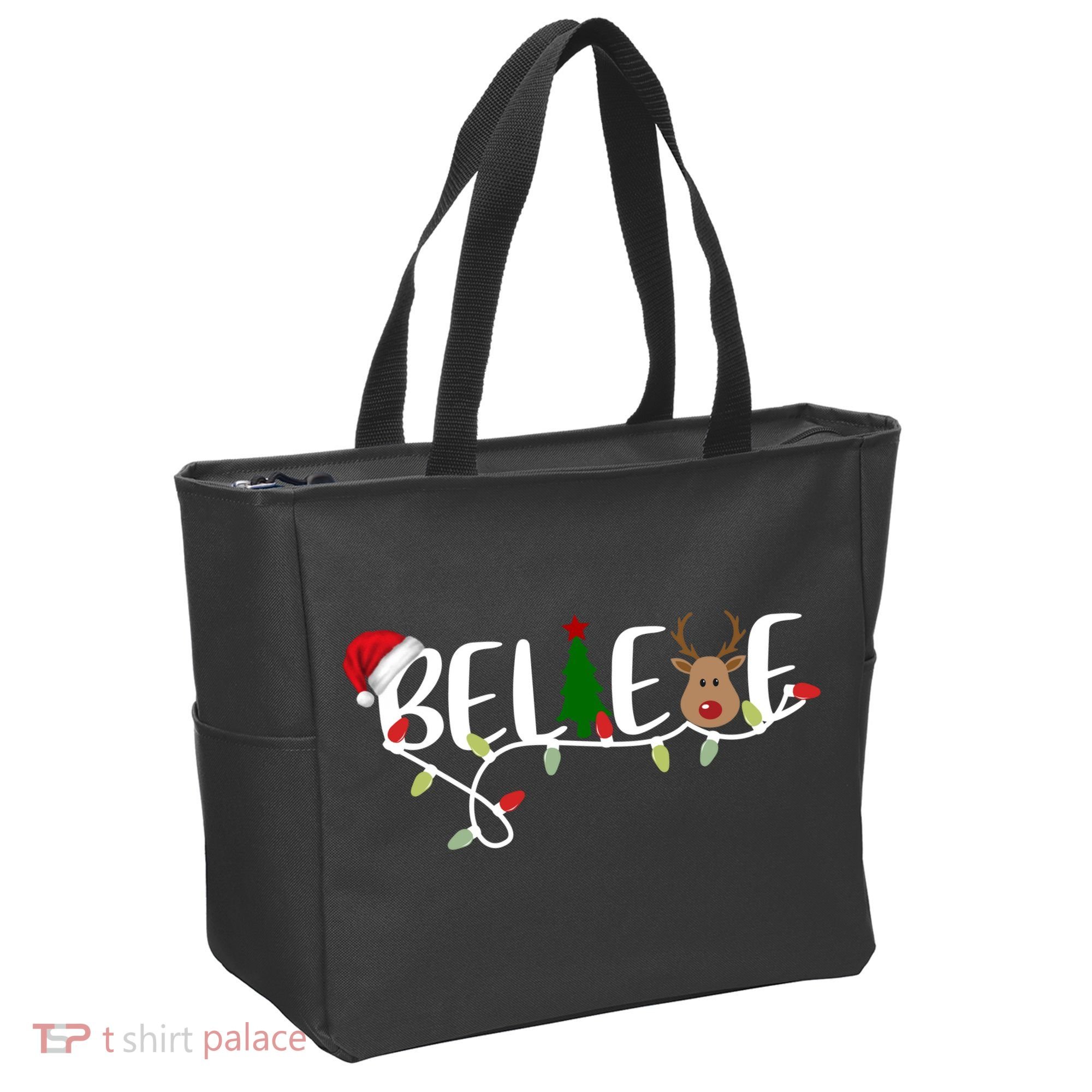 Believe Santa Claus Reindeer Christmas Festive Tote Bag