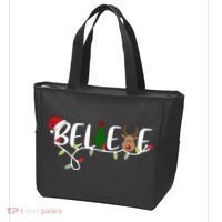 Believe Santa Claus Reindeer Christmas Festive Tote Bag thumb 3