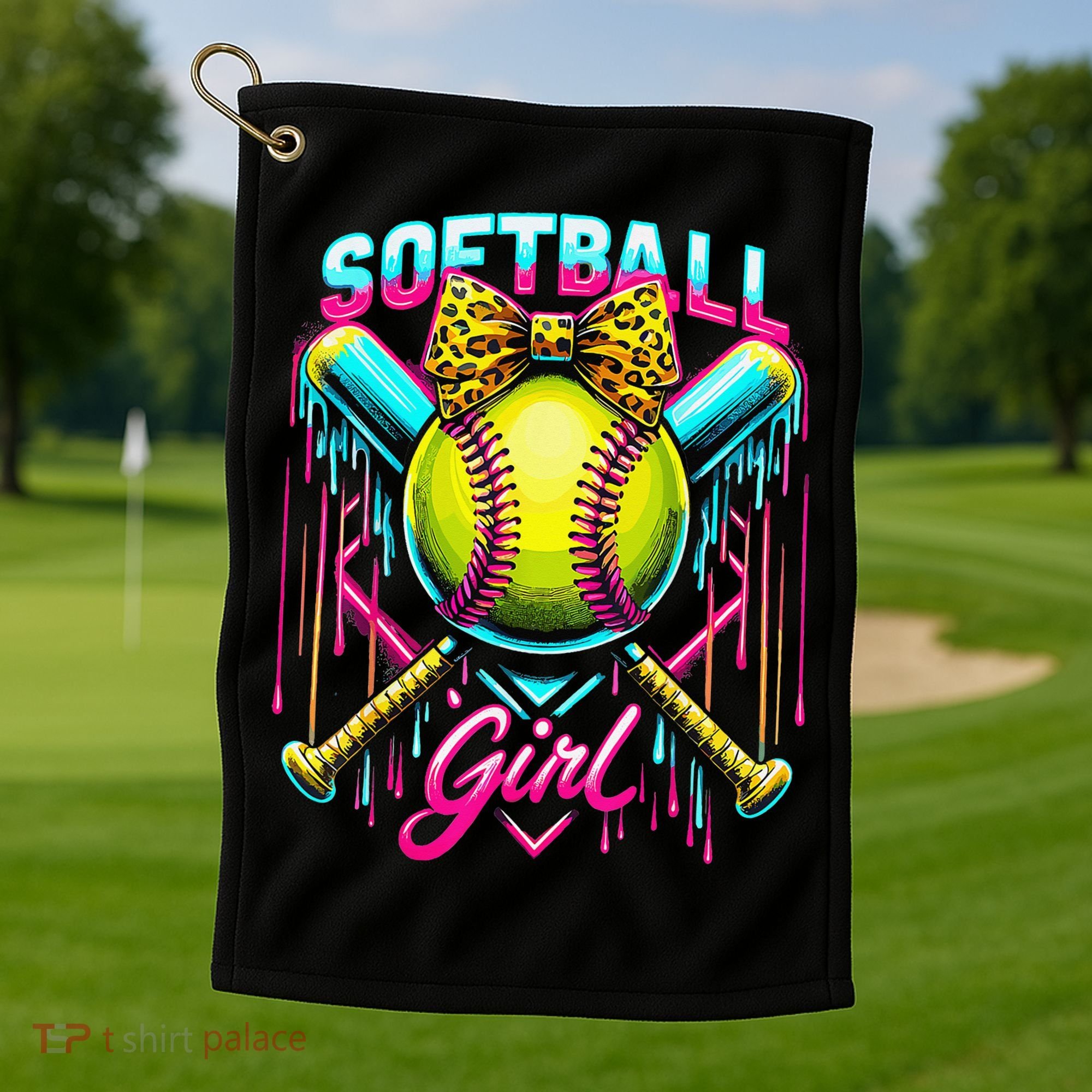 Baseball Sister Coquette Bow Women Cheer Baseball Fan Gift Golf Towel