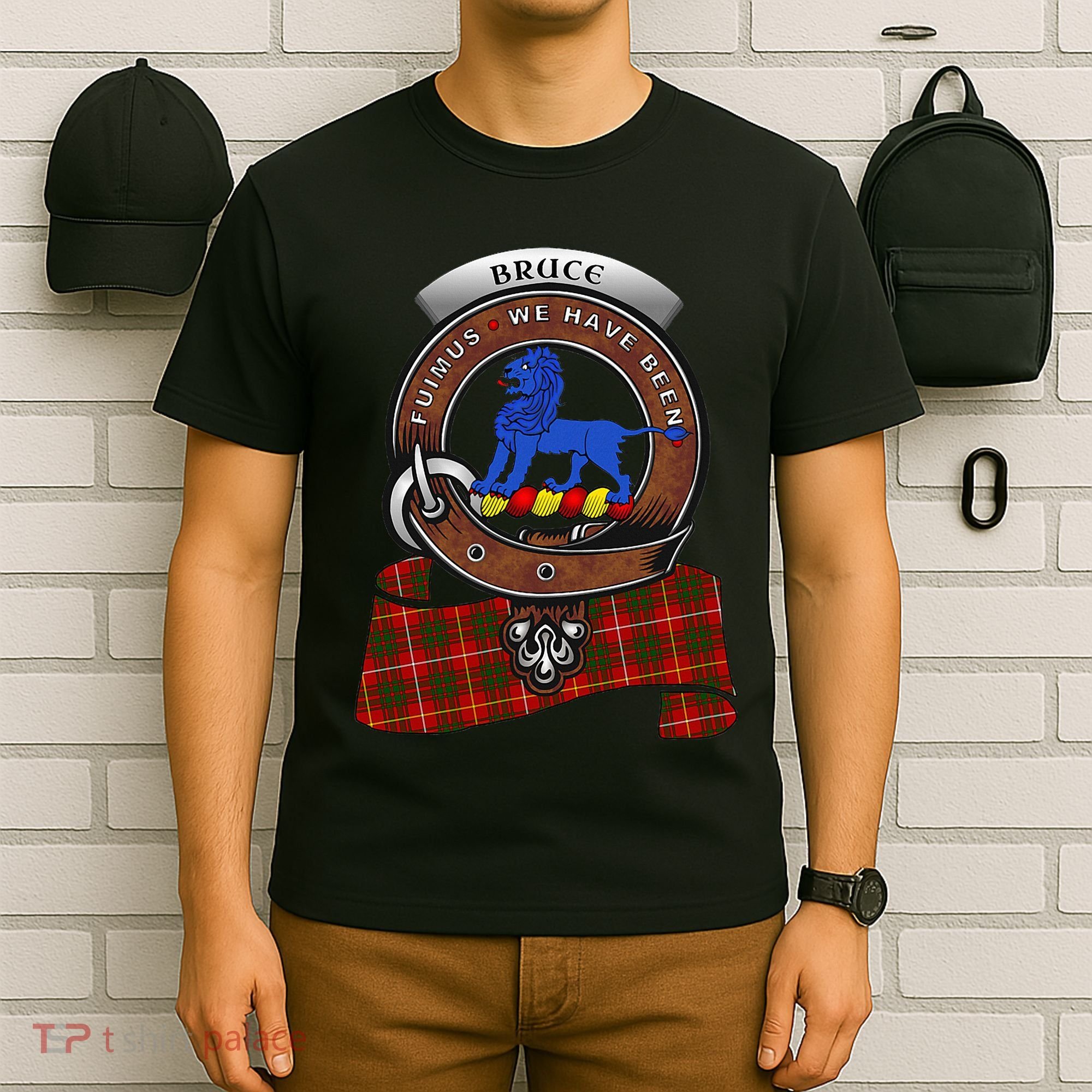 Bruce Scottish Clan Badge & Tartan T-Shirt