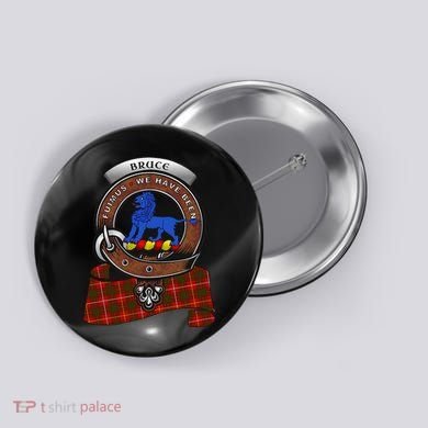 Bruce Scottish Clan Badge & Tartan Button