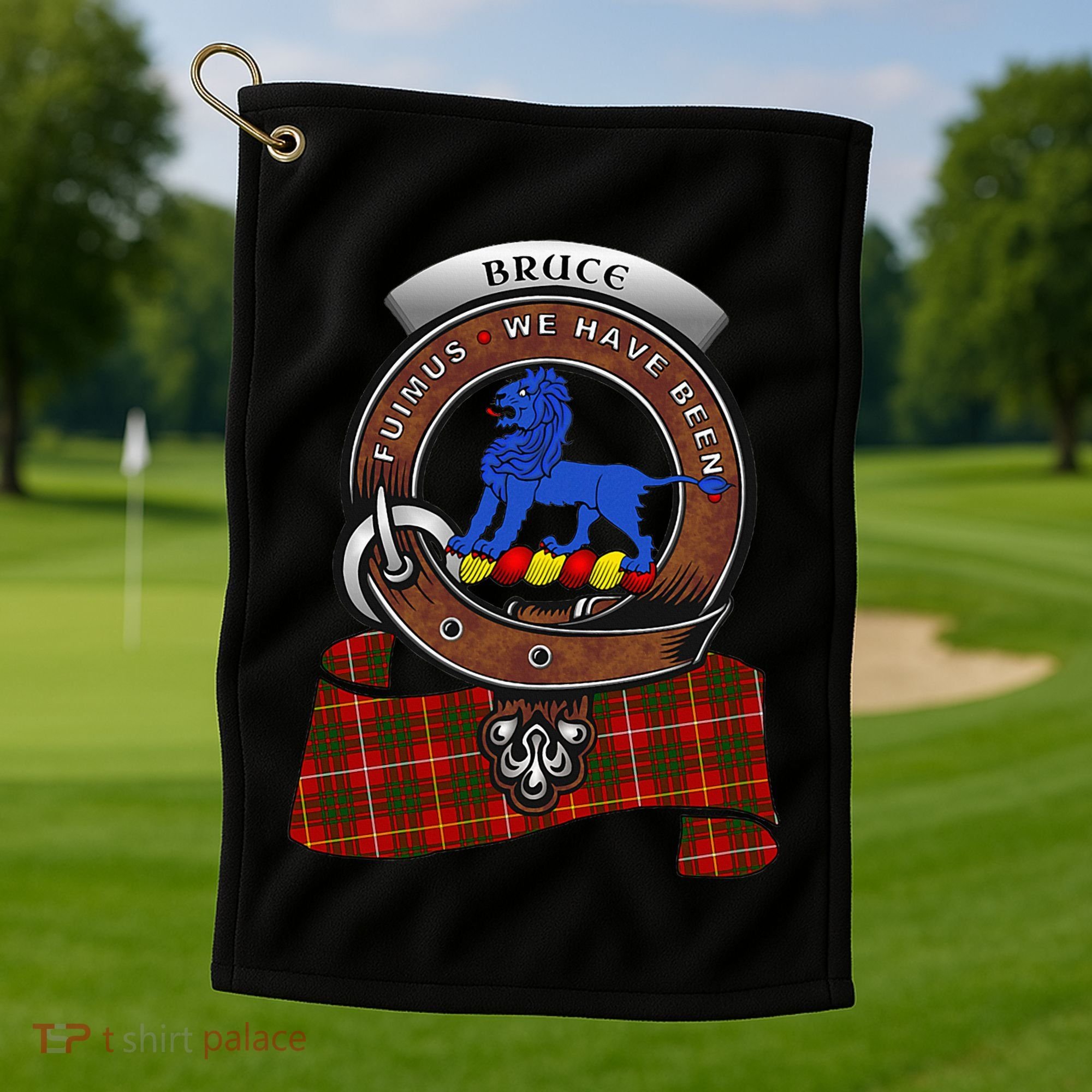 Bruce Scottish Clan Badge & Tartan Golf Towel