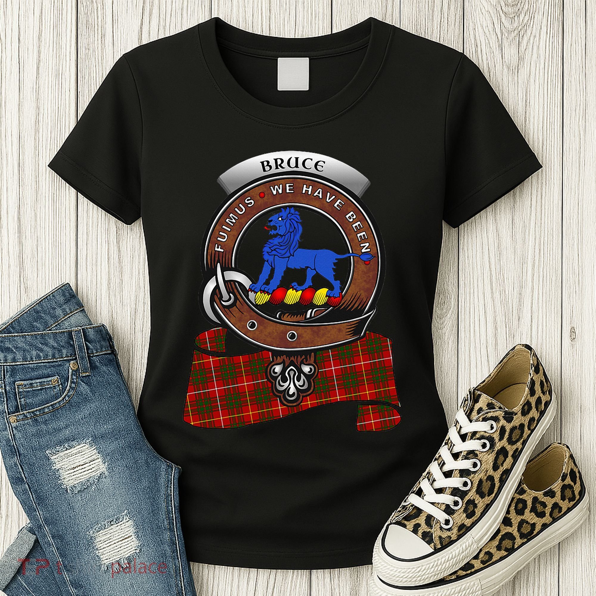 Bruce Scottish Clan Badge & Tartan Women's T-Shirt