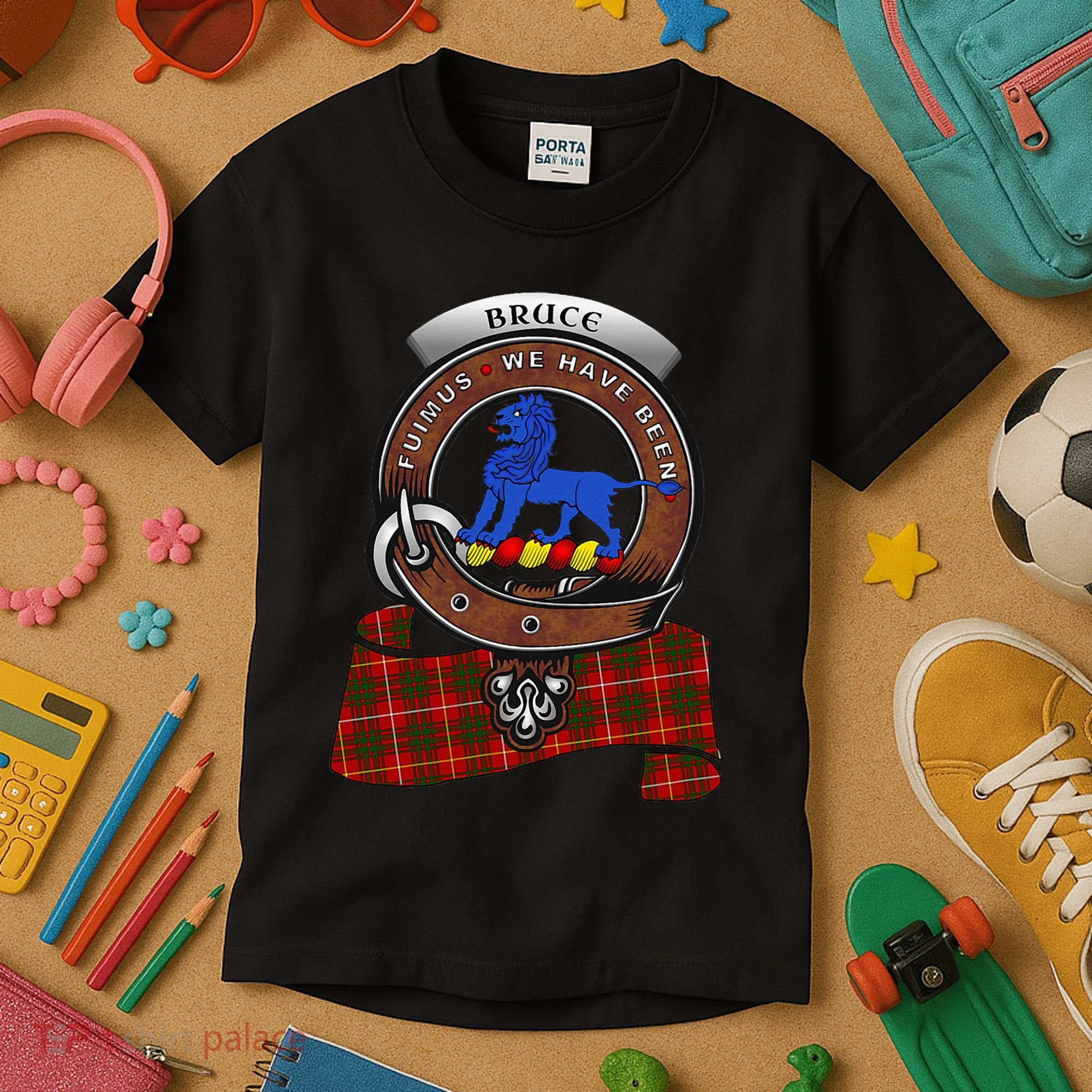 Bruce Scottish Clan Badge & Tartan Kids T-Shirt