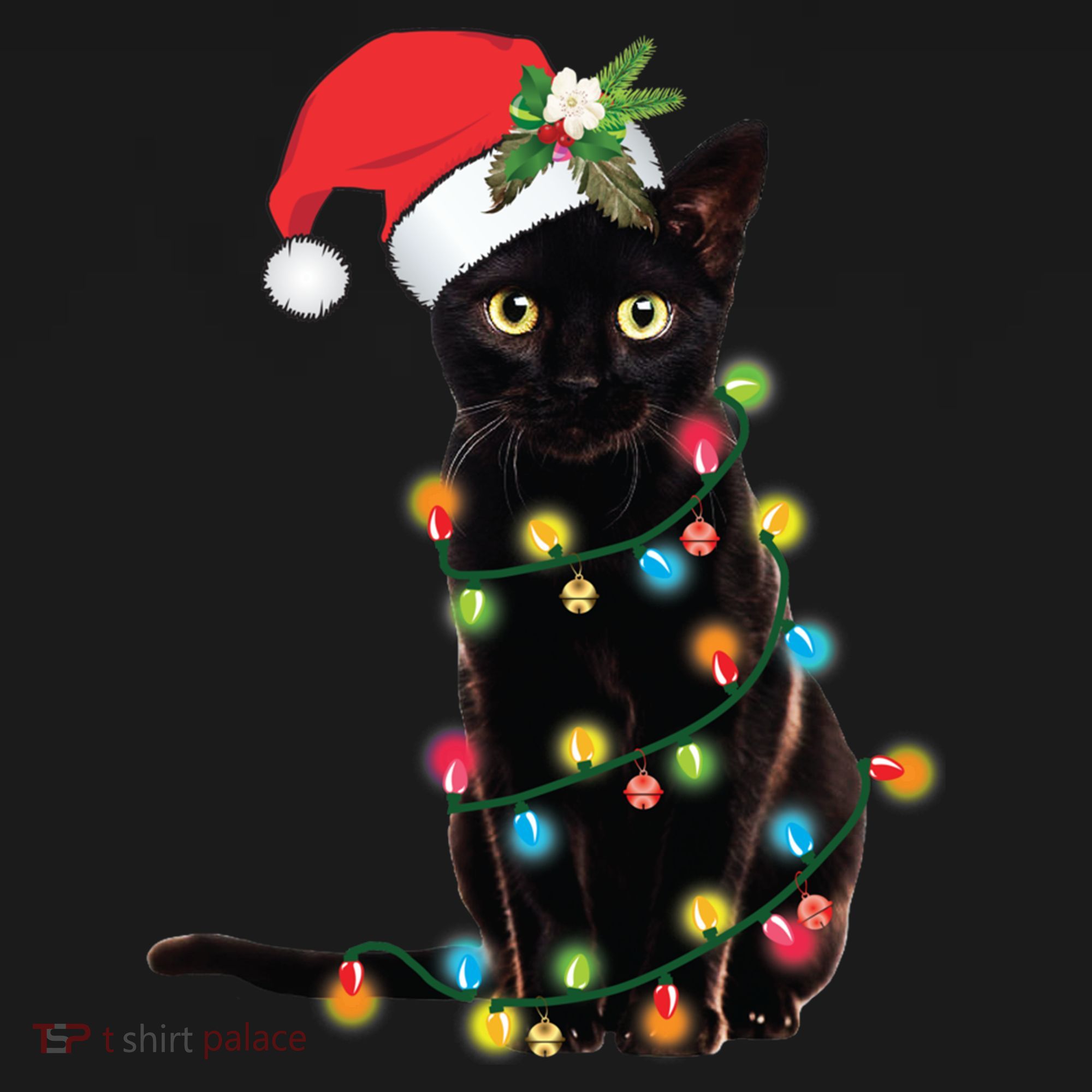 Black Santa Cat Tangled Up In Lights Christmas Santa Backpack