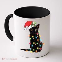 Black Santa Cat Tangled Up In Lights Christmas Santa Coffee Mug thumb 0