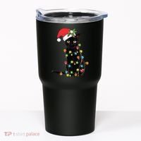Black Santa Cat Tangled Up In Lights Christmas Santa Tumbler thumb 0