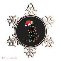 Black Santa Cat Tangled Up In Lights Christmas Santa Ornament thumb 0