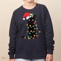 Black Santa Cat Tangled Up In Lights Christmas Santa Women's Sweatshirt thumb 0