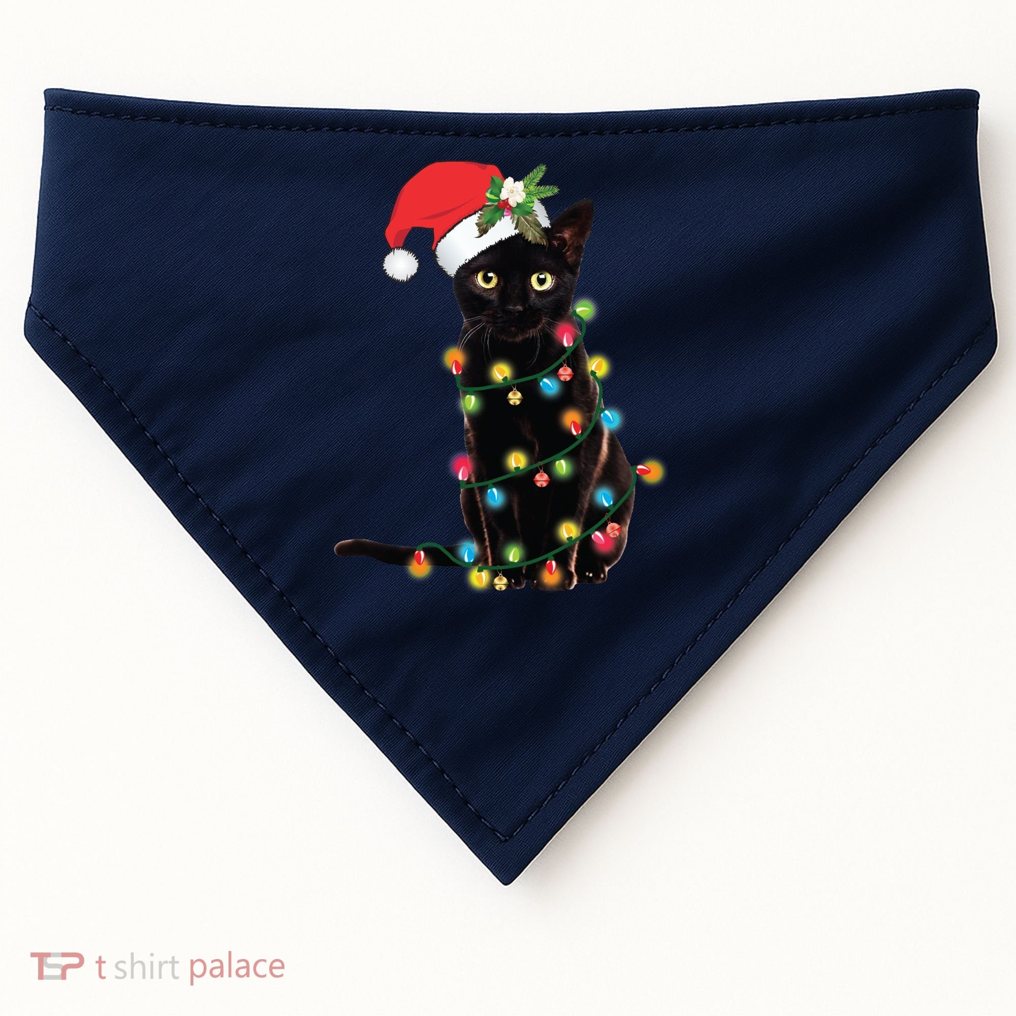 Black Santa Cat Tangled Up In Lights Christmas Santa USA-Made Doggie Bandana
