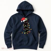 Black Santa Cat Tangled Up In Lights Christmas Santa Hoodie thumb 0