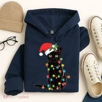 Black Santa Cat Tangled Up In Lights Christmas Santa Hoodie thumb 4
