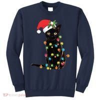 Black Santa Cat Tangled Up In Lights Christmas Santa Sweatshirt thumb 0