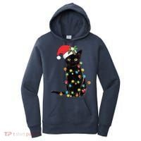 Black Santa Cat Tangled Up In Lights Christmas Santa Women's Hoodie thumb 0