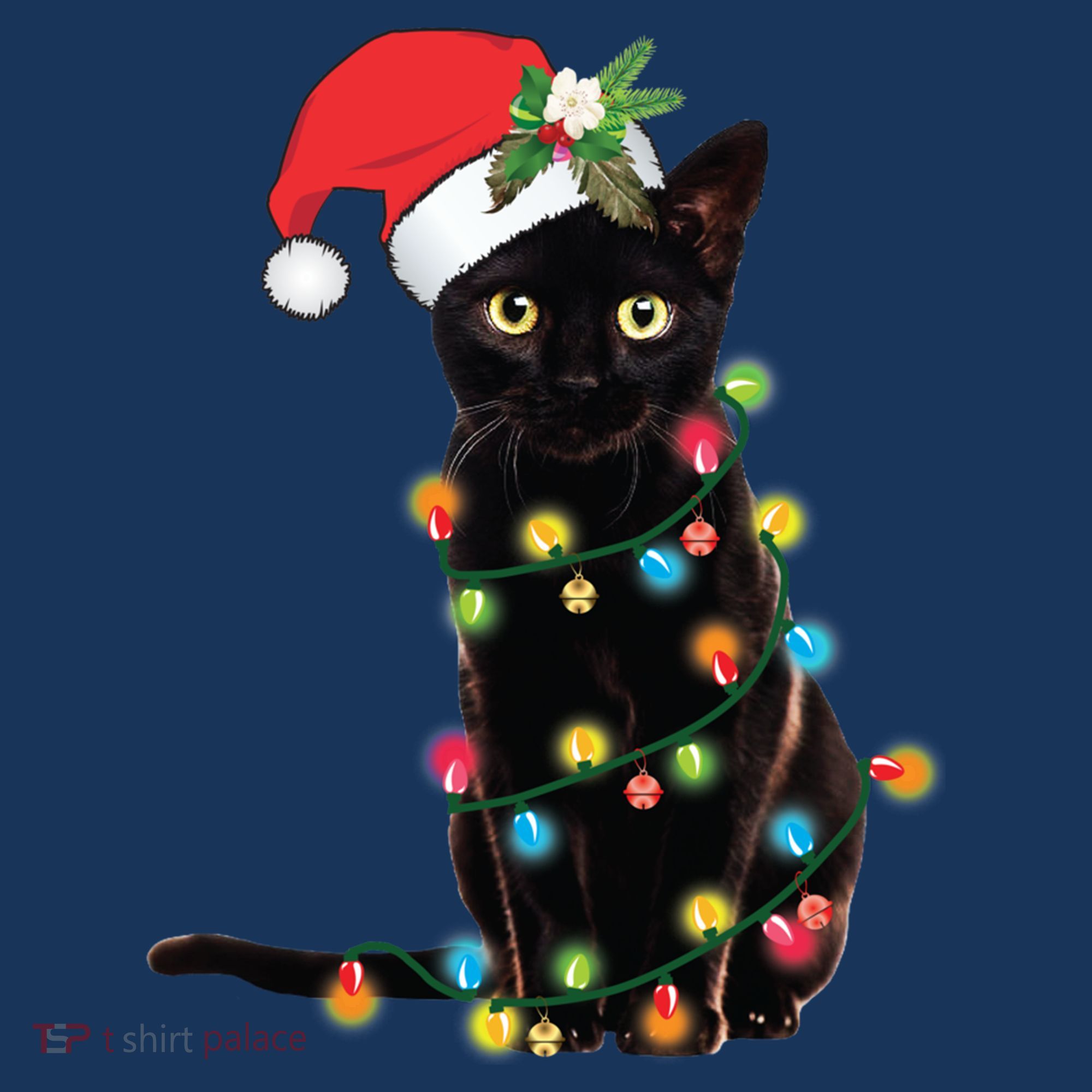 Black Santa Cat Tangled Up In Lights Christmas Santa Women's Hoodie
