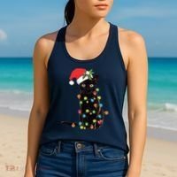 Black Santa Cat Tangled Up In Lights Christmas Santa Women's Tank Top thumb 2