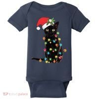 Black Santa Cat Tangled Up In Lights Christmas Santa Baby Bodysuit thumb 0