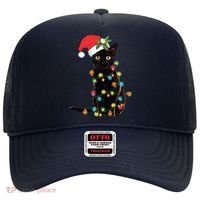 Black Santa Cat Tangled Up In Lights Christmas Santa Hat thumb 0