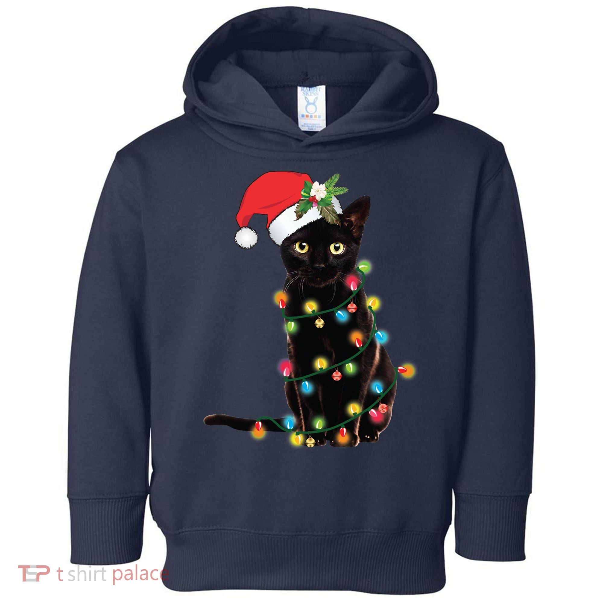Black Santa Cat Tangled Up In Lights Christmas Santa Toddler Hoodie