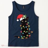 Black Santa Cat Tangled Up In Lights Christmas Santa Tank Top thumb 2