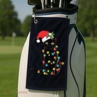 Black Santa Cat Tangled Up In Lights Christmas Santa Golf Towel thumb 2