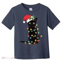 Black Santa Cat Tangled Up In Lights Christmas Santa Toddler T-Shirt thumb 0