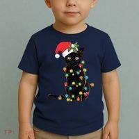Black Santa Cat Tangled Up In Lights Christmas Santa Toddler T-Shirt thumb 2