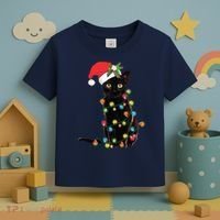 Black Santa Cat Tangled Up In Lights Christmas Santa Toddler T-Shirt thumb 3